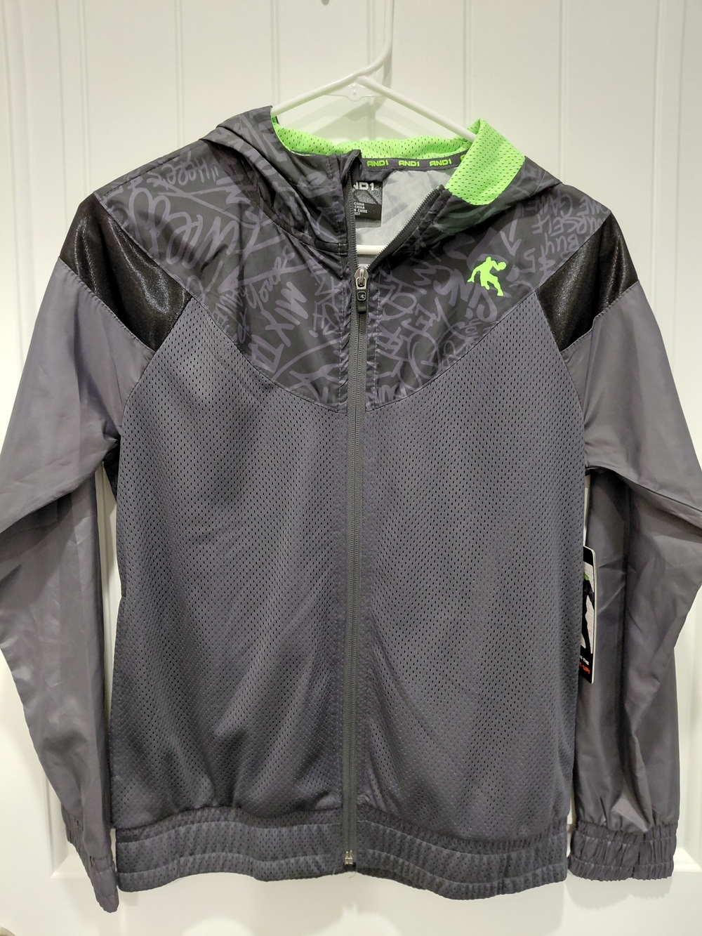 And1 Gray Hooded Jacket with Neon Green Accent